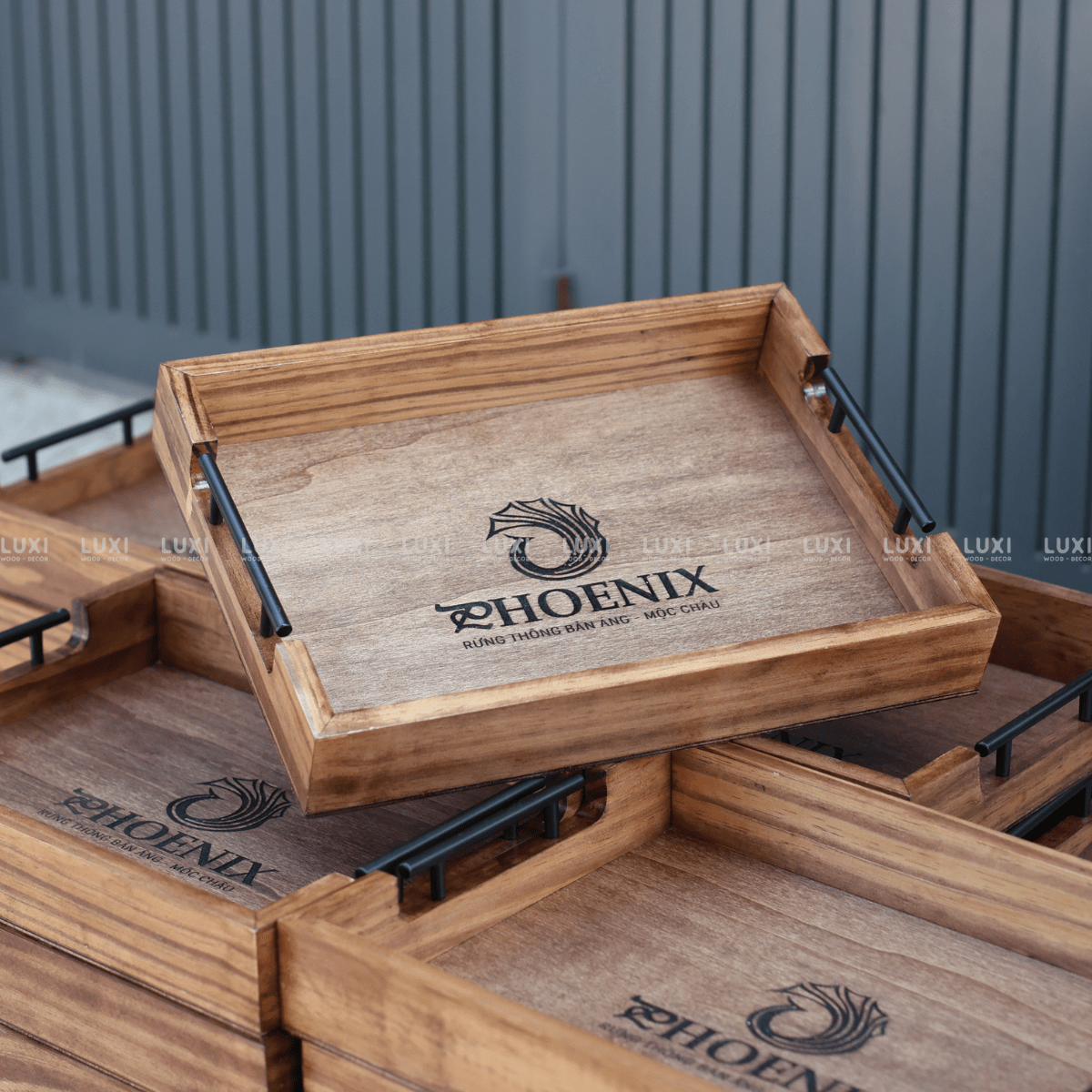 KHAY GỖ TAY CẦM KIM LOẠI - LUXI DECOR