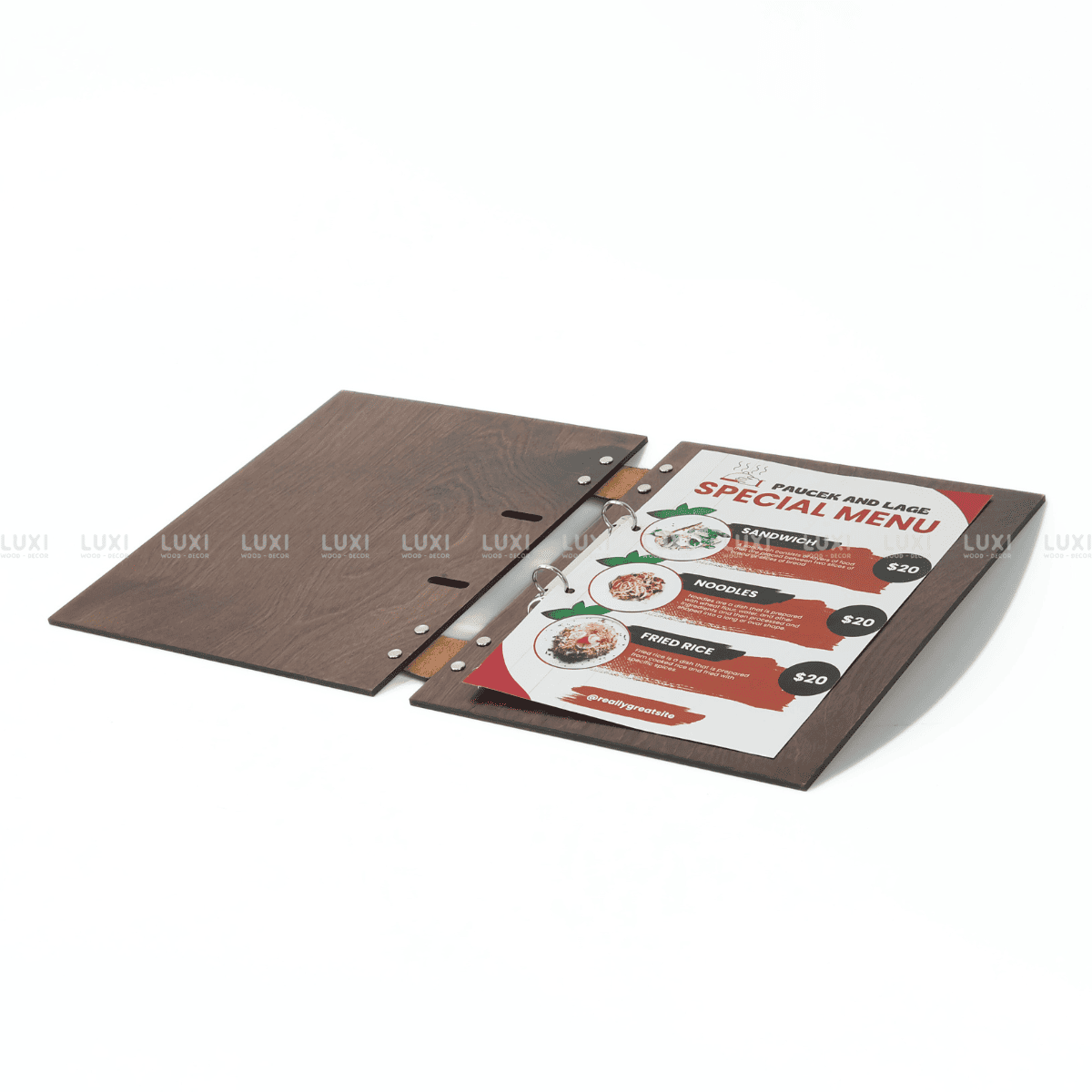 MENU GỖ SIZE A4 CÓ CÒNG KIM LOẠI - LUXI DECOR