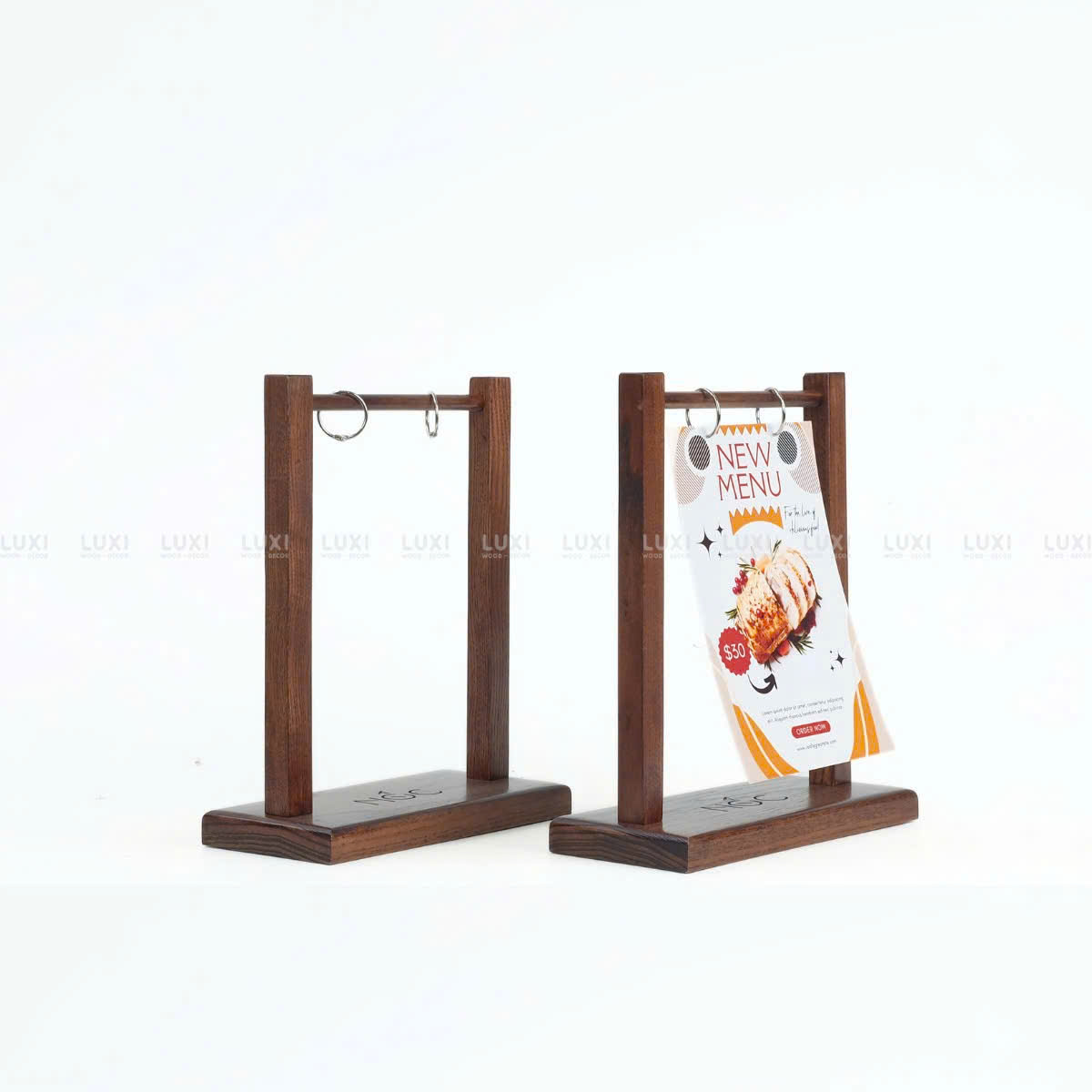 MENU GIÁ TREO ĐẾ BẰNG BỎ VỪA GIẤY A4, A5, A6 - KHẮC LOGO -  LUXI DECOR