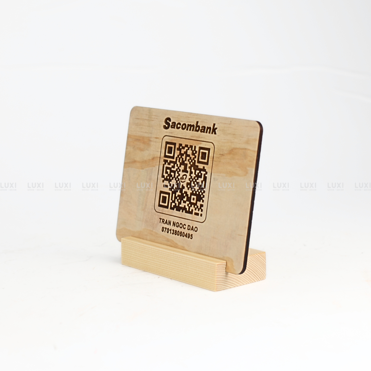 BẢNG THÔNG TIN TÀI KHOẢN NGÂN HÀNG - TÊN SHOP THEO YÊU CẦU / MÃ QR THANH TOÁN BẰNG GỖ - LUXI DECOR