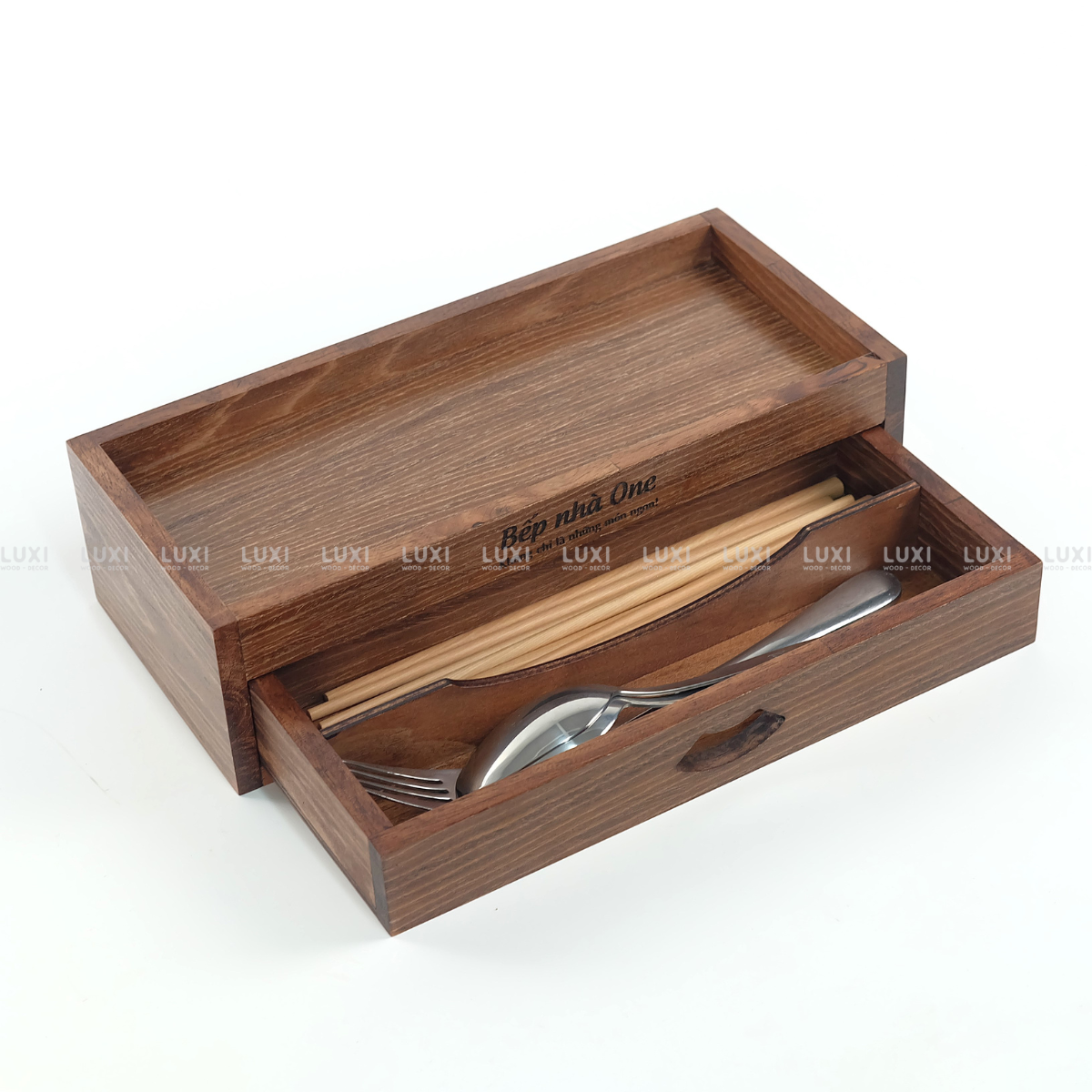 HỘP ĐỰNG ĐŨA GỖ 2 NGĂN - LUXI DECOR