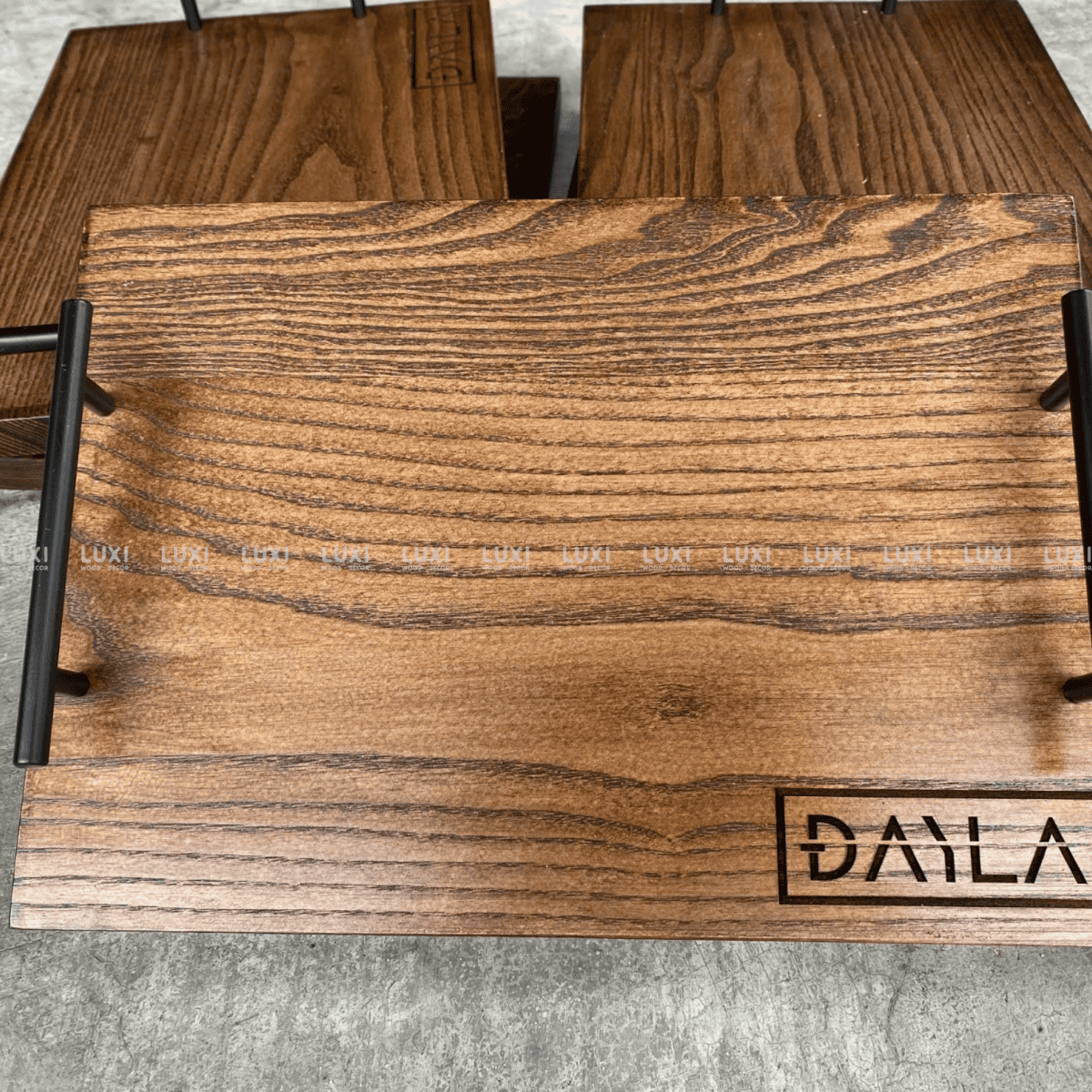 KHAY GỖ TAY CẦM KIM LOẠI INOX CAO CẤP - LUXI DECOR