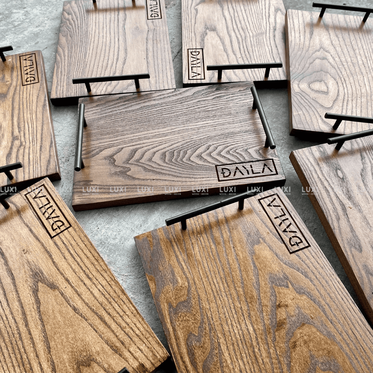 KHAY GỖ TAY CẦM KIM LOẠI INOX CAO CẤP - LUXI DECOR