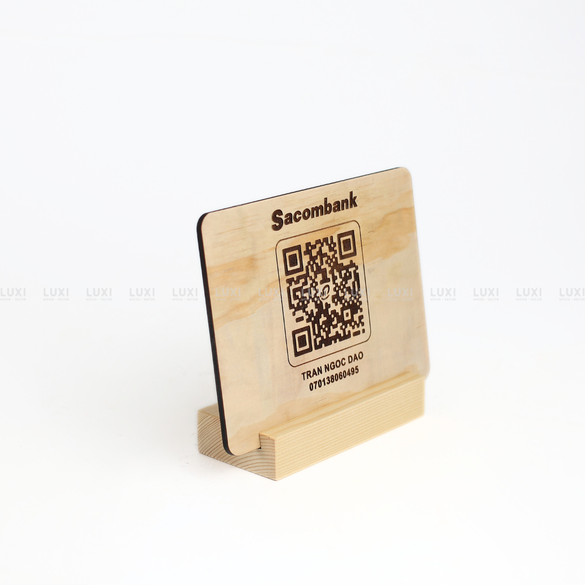 BẢNG THÔNG TIN TÀI KHOẢN NGÂN HÀNG - TÊN SHOP THEO YÊU CẦU / MÃ QR THANH TOÁN BẰNG GỖ - LUXI DECOR