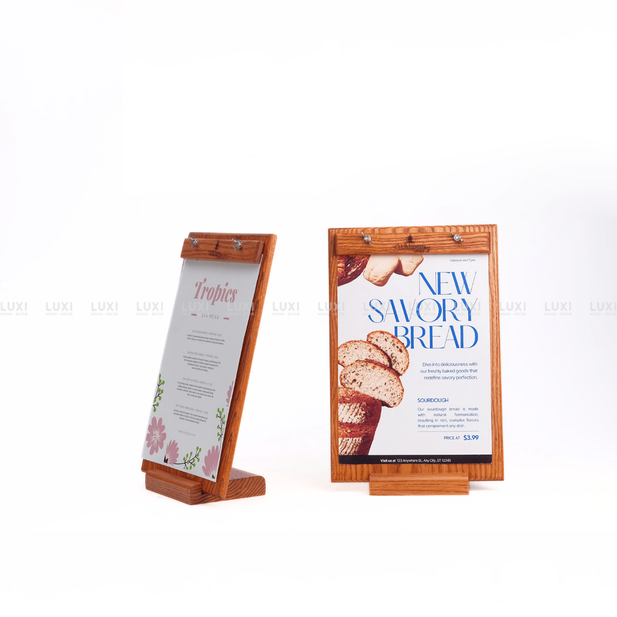 MENU GỖ SIZE A4 VÍT ĐỒNG CÓ ĐẾ GỖ SỒI DÀY 1,2CM - LUXI DECOR