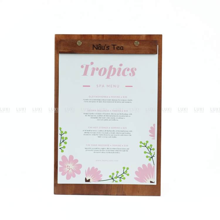 MENU GỖ VÍT ĐỒNG A4, A5 FREE KHẮC LOGO