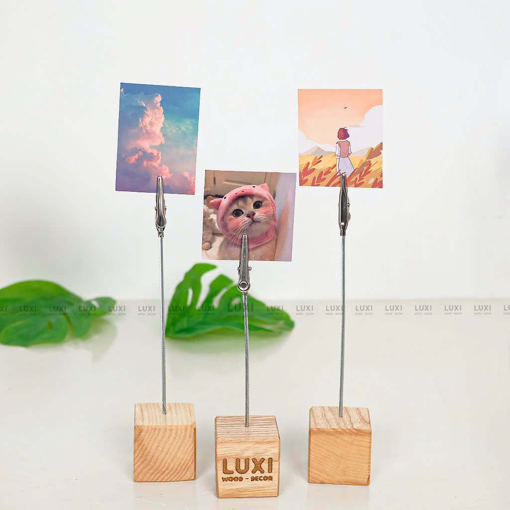 Đế Gỗ Kẹp Tên Bánh, Hình Ảnh, Tên Sản Phẩm - Có Khắc Logo - Luxi Decor