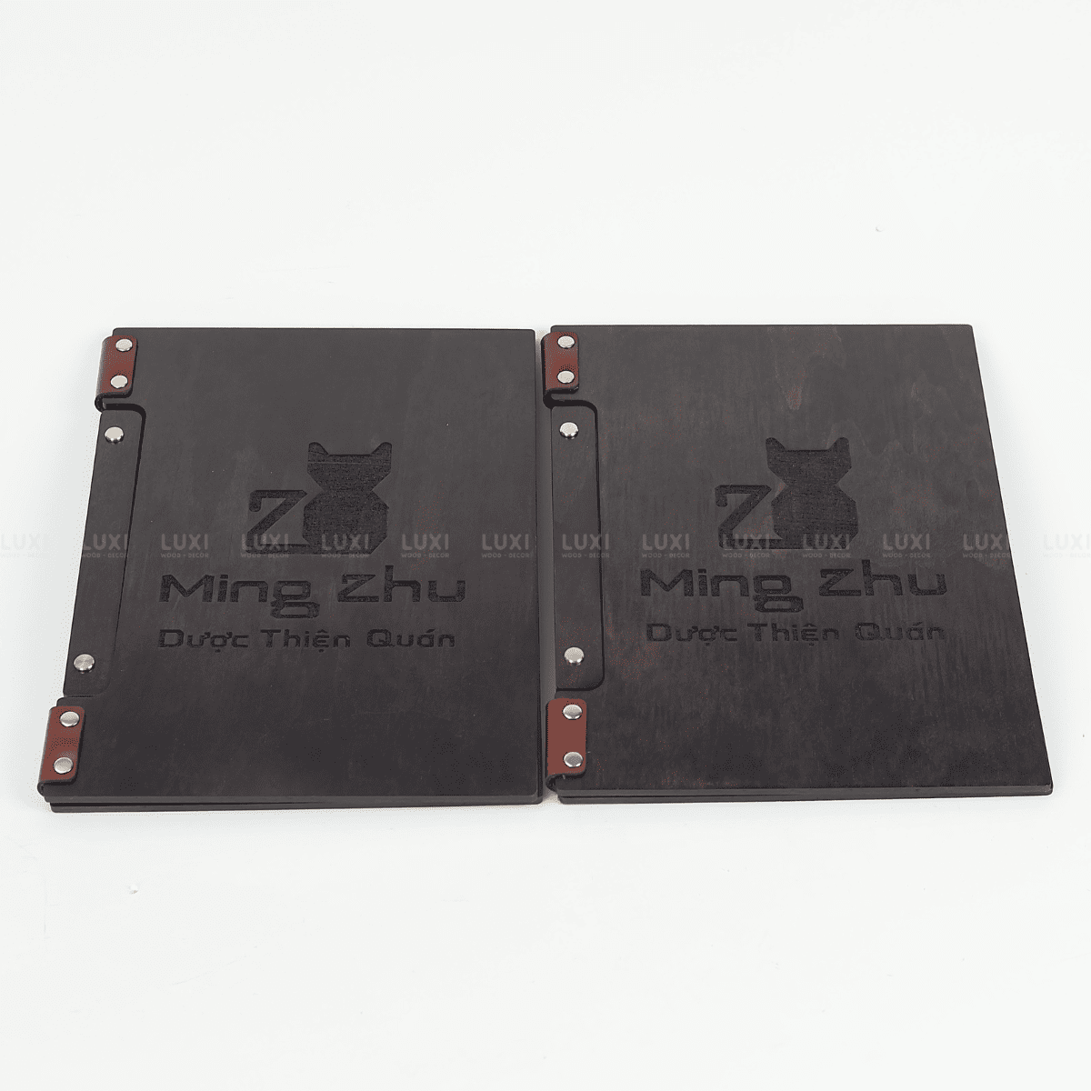 MENU GỖ SIZE A4 ĐÍNH DA BÒ THẬT BANGLADESH - LUXI DECOR.