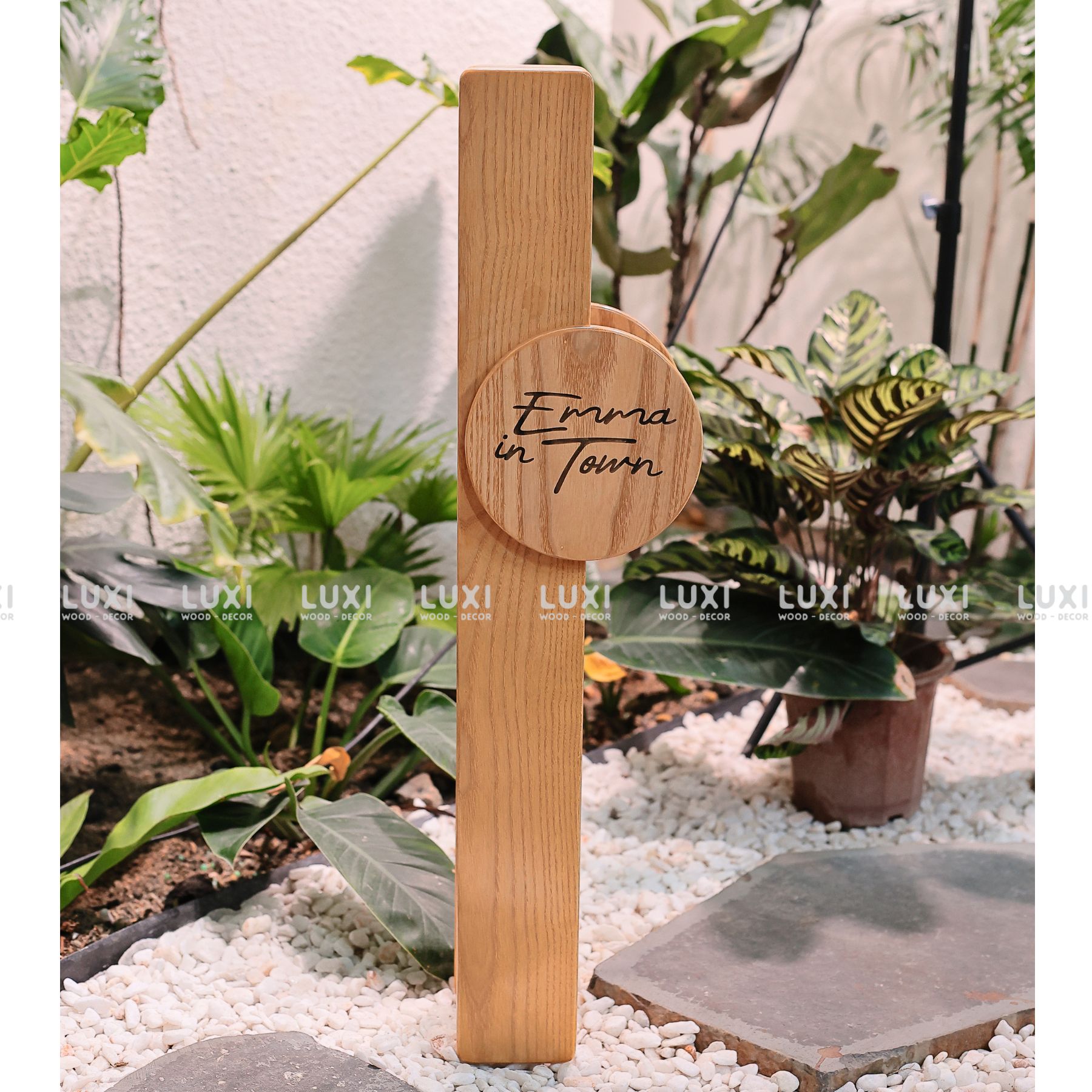 Tay Nắm Cửa Bằng Gỗ Tự Nhiên Thanh Dài Kèm Mặt Hình Tròn - Luxi Decor