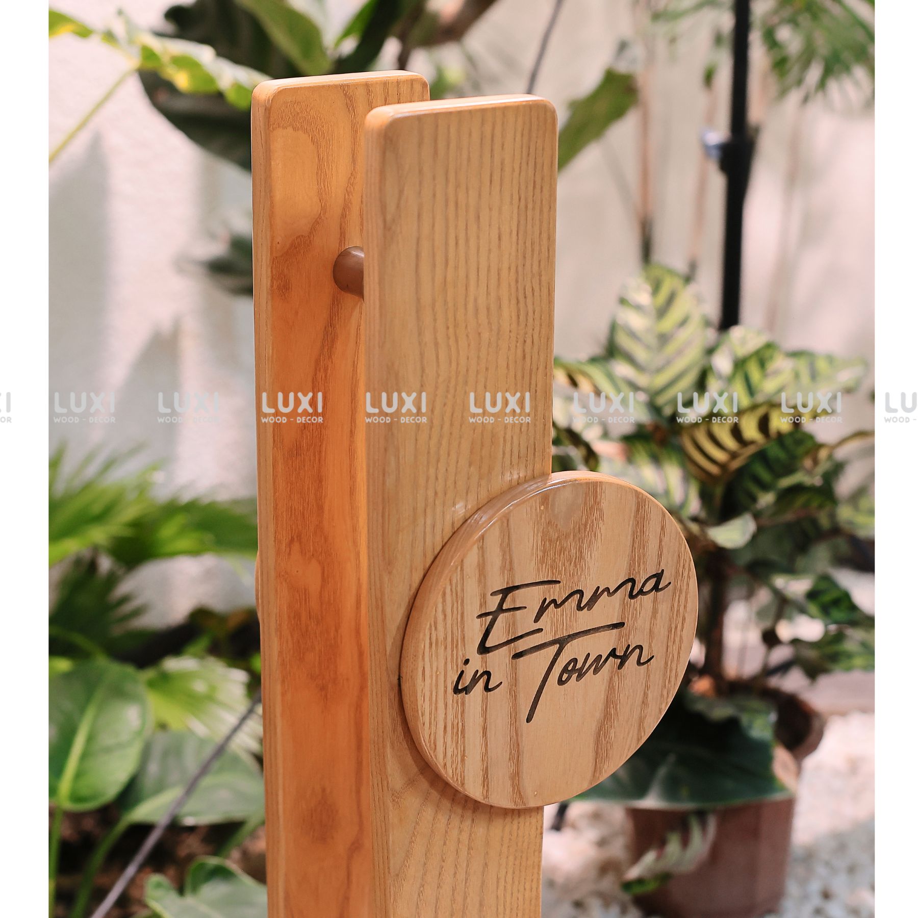 Tay Nắm Cửa Bằng Gỗ Tự Nhiên Thanh Dài Kèm Mặt Hình Tròn - Luxi Decor