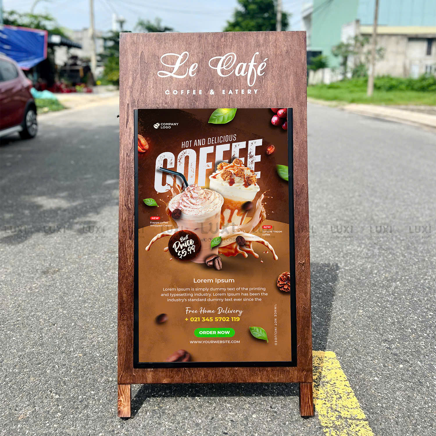 Standee Gỗ Mặt Mica - In Logo Theo Nội Dung Yêu Cầu - Luxi Decor