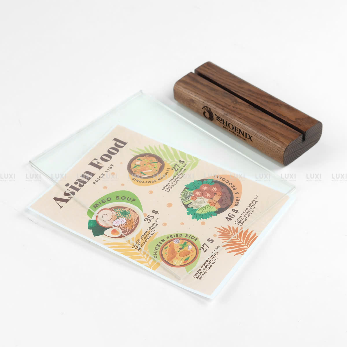 Menu Mica đế gỗ A4/A5/ đẹp, nhỏ nhắn - Luxi Decor