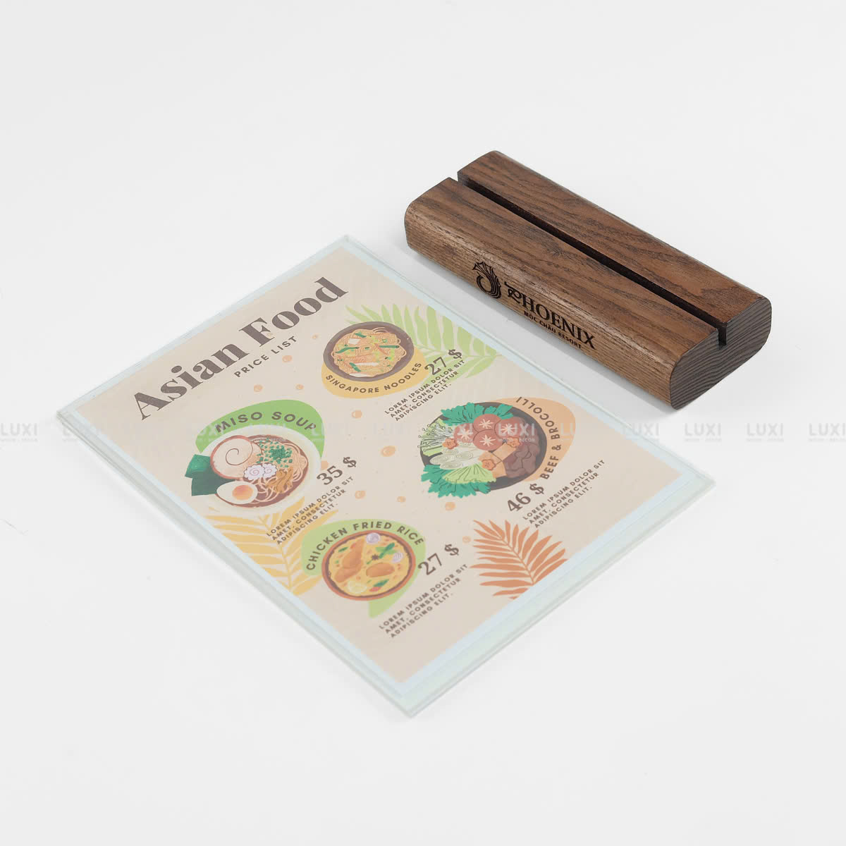Menu Mica đế gỗ A4/A5/ đẹp, nhỏ nhắn - Luxi Decor