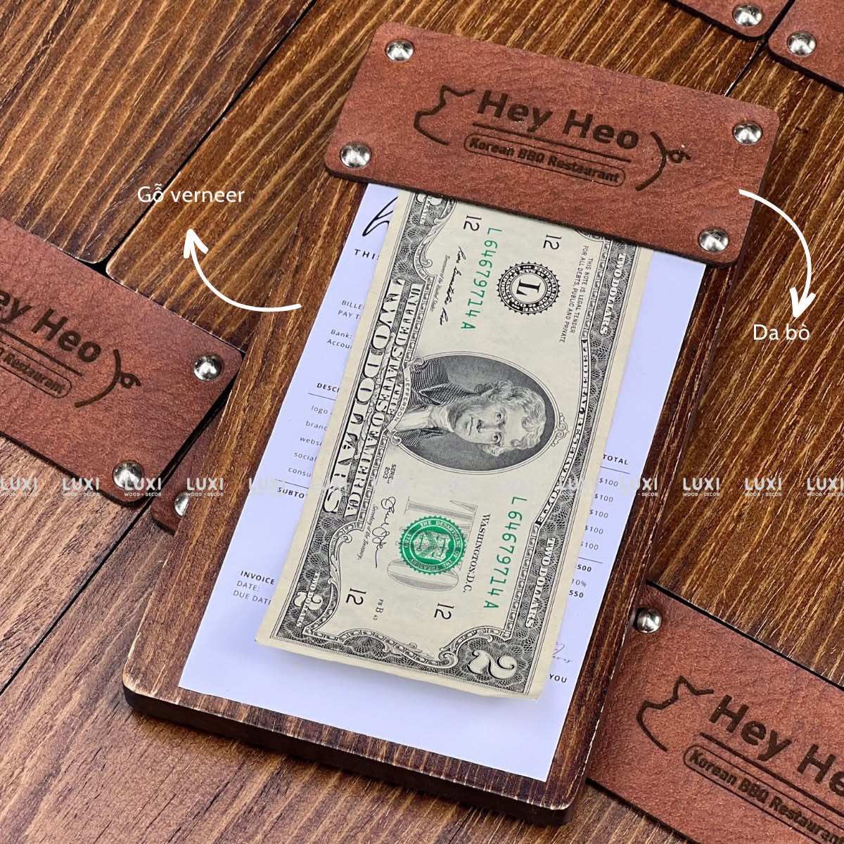 KẸP BILL QUAI DA KHẮC LASER - LUXI DECOR