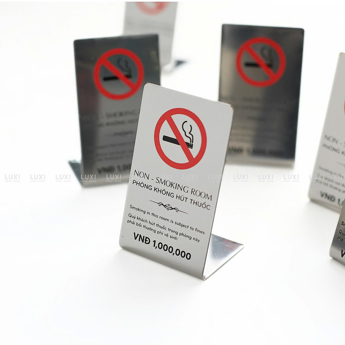 THẺ BÀN INOX THÔNG BÁO '' CẤM HÚT THUỐC'' - LUXI DECOR