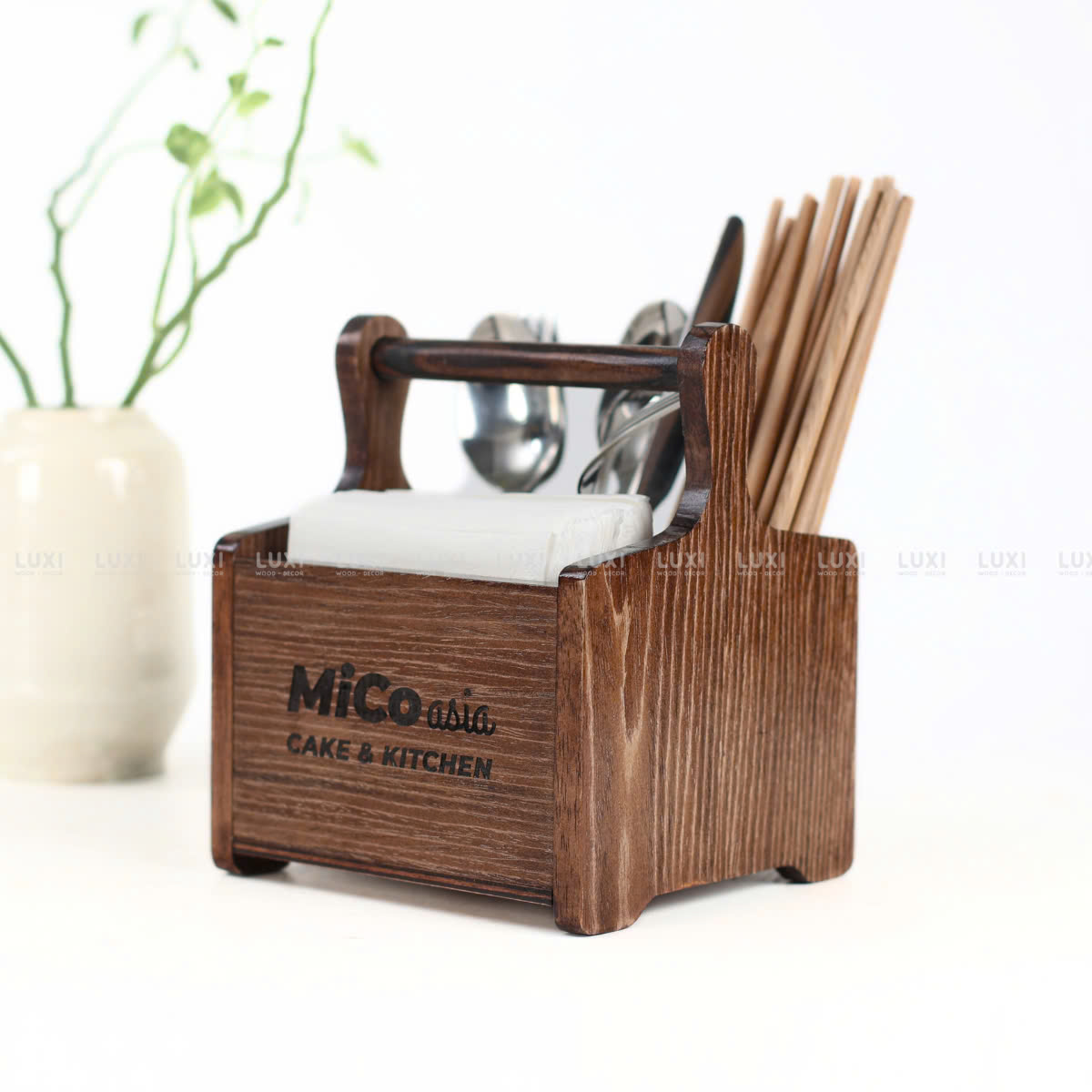 KHAY GỖ ĐỰNG GIA VỊ 1 NGĂN - 3 NGĂN [FREE KHẮC LOGO] - LUXI DECOR
