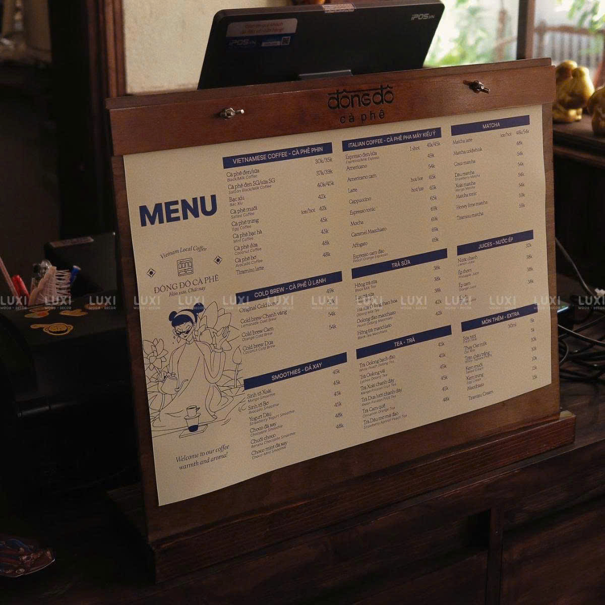 MENU A3 ĐỂ BÀN KÈM ĐẾ GIÁ RẺ, FREE KHẮC LOGO - LUXI DECOR