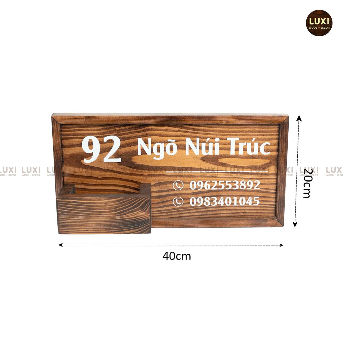 BẢNG GỖ SỐ NHÀ THIẾT KẾ THEO YÊU CẦU BAO GỒM HỘP ĐỰNG THƯ PHÍA TRƯỚC - LUXI DECOR