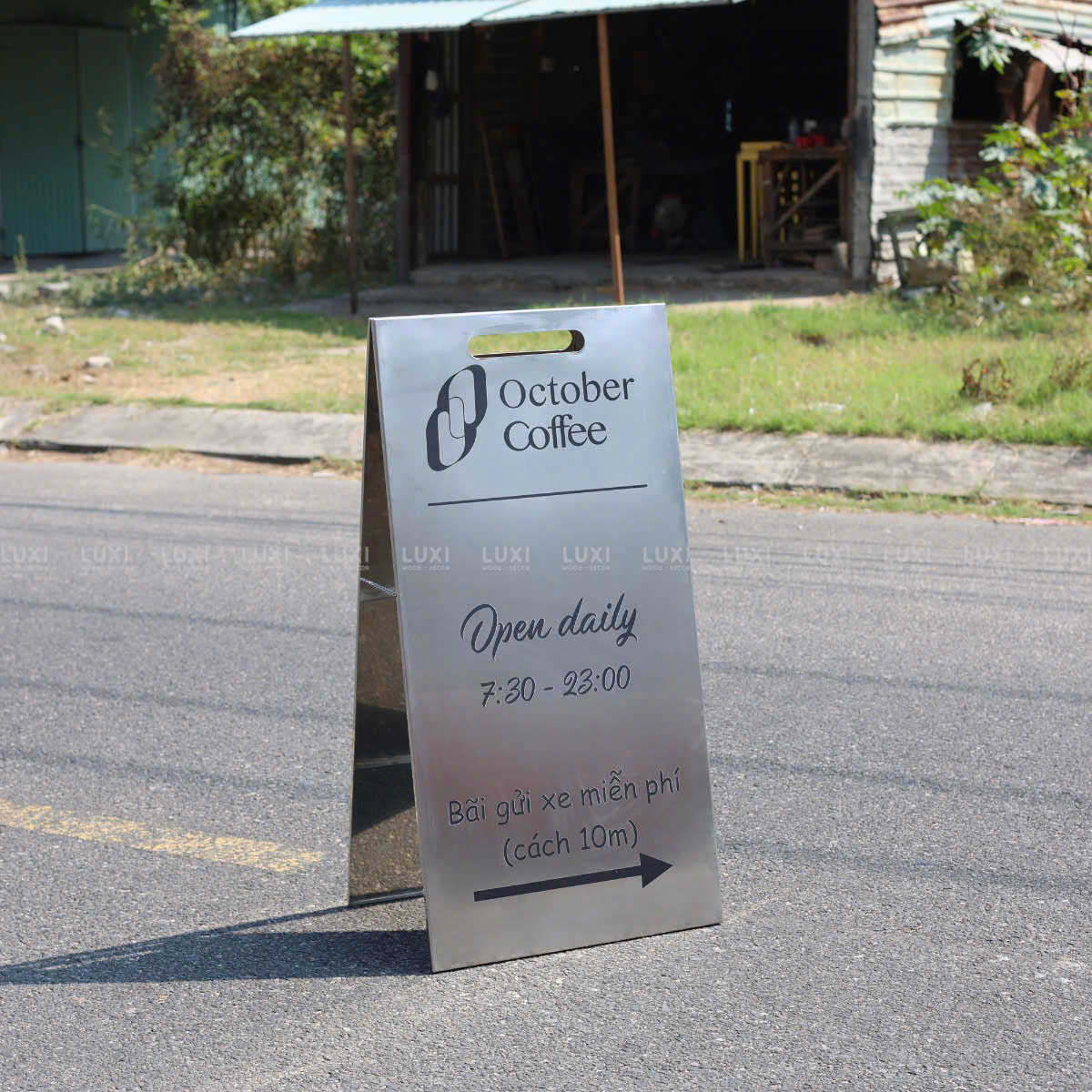 Standee Inox 304 Tráng Gương, Hình Chữ A, Dễ Gấp Gọn - Luxi Decor