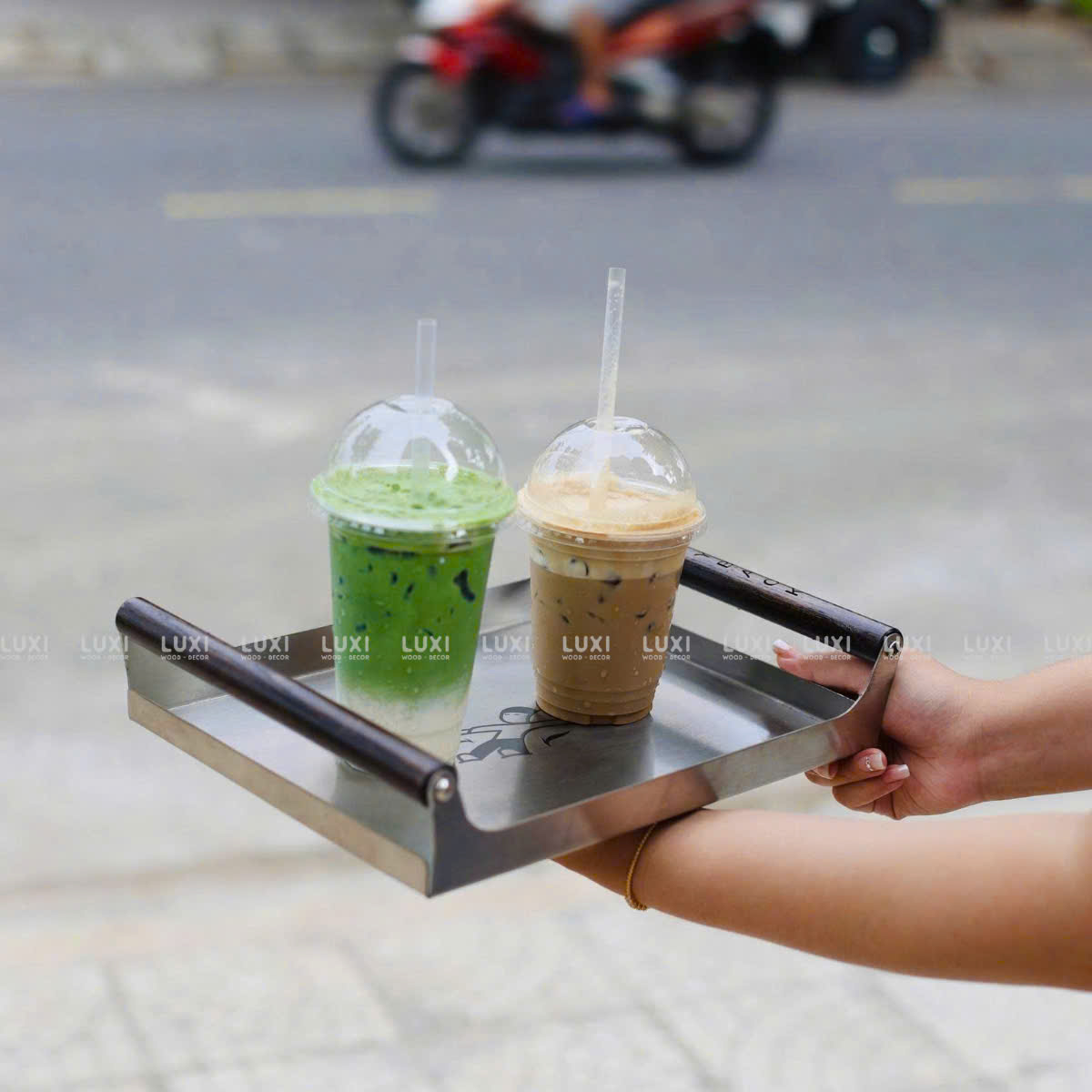 Khay Inox Có Tay Cầm Gỗ - Độc Đáo - Hiện Đại - Luxi Decor