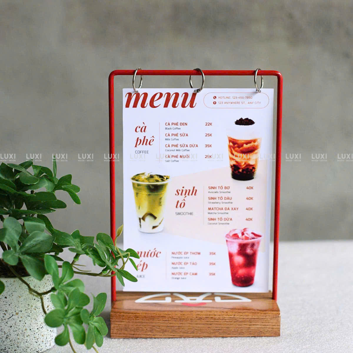 GIÁ TREO MENU KHUNG SẮT ĐỂ BÀN - KHẮC LOGO - LUXI DECOR