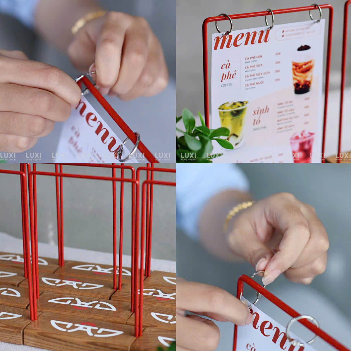 GIÁ TREO MENU KHUNG SẮT ĐỂ BÀN - KHẮC LOGO - LUXI DECOR