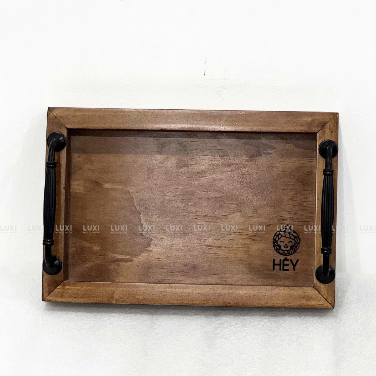 Khay Gỗ Chữ Nhật Có Tay Cầm Kim Loại - Luxi Decor