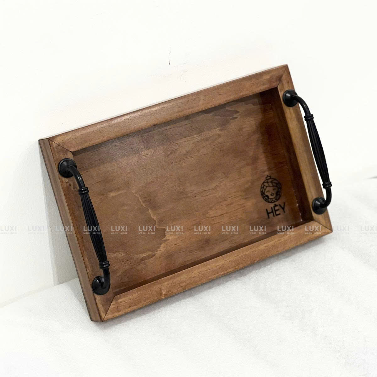 Khay Gỗ Chữ Nhật Có Tay Cầm Kim Loại - Luxi Decor