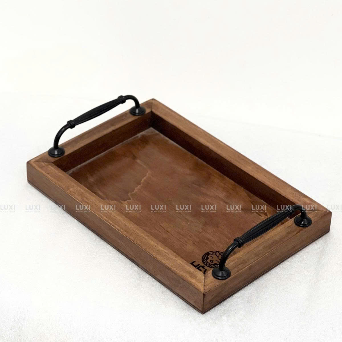 Khay Gỗ Chữ Nhật Có Tay Cầm Kim Loại - Luxi Decor