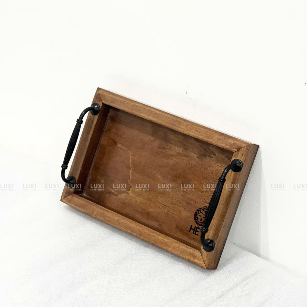 Khay Gỗ Chữ Nhật Có Tay Cầm Kim Loại - Luxi Decor