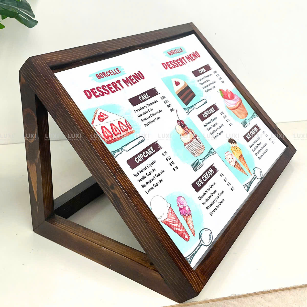 Kệ Đựng Menu Size A3 - Khung Gỗ Thông - Kèm Mica - Luxi Decor