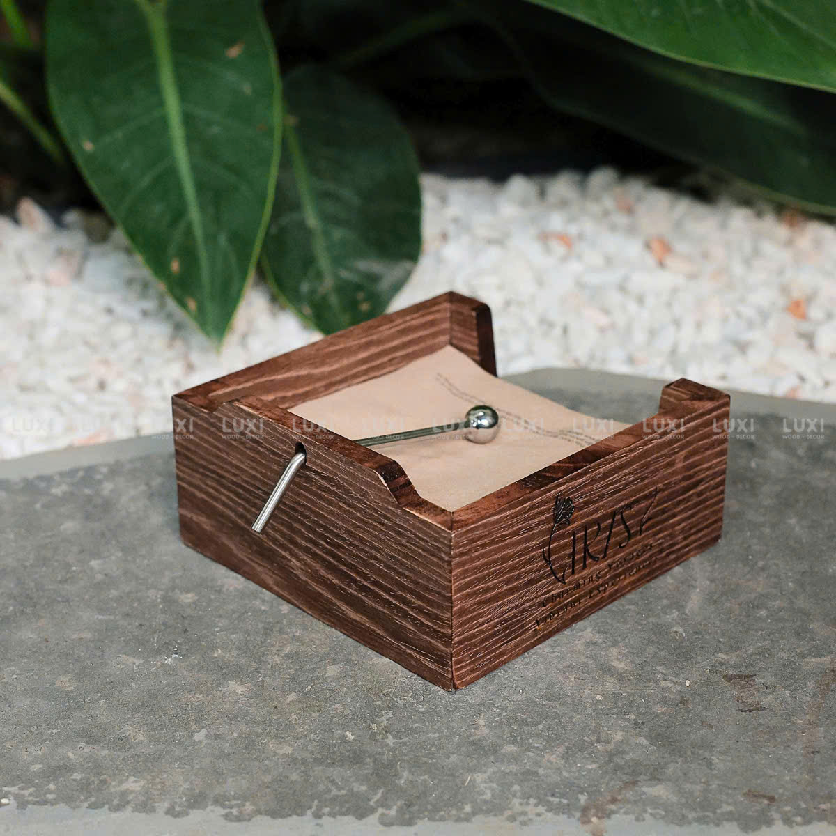 HỘP GỖ ĐỰNG GIẤY HÌNH VUÔNG - PHỤ KIỆN INOX - HIÊN ĐẠI