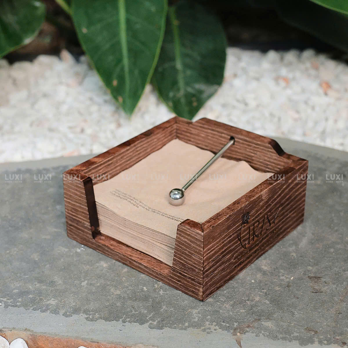 HỘP GỖ ĐỰNG GIẤY HÌNH VUÔNG - PHỤ KIỆN INOX - HIÊN ĐẠI