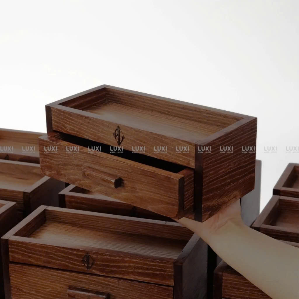 Khay Gỗ 1 Ngăn Kéo - Đựng Đũa - Gia Vị - Khắc Logo Theo Yêu Cầu.