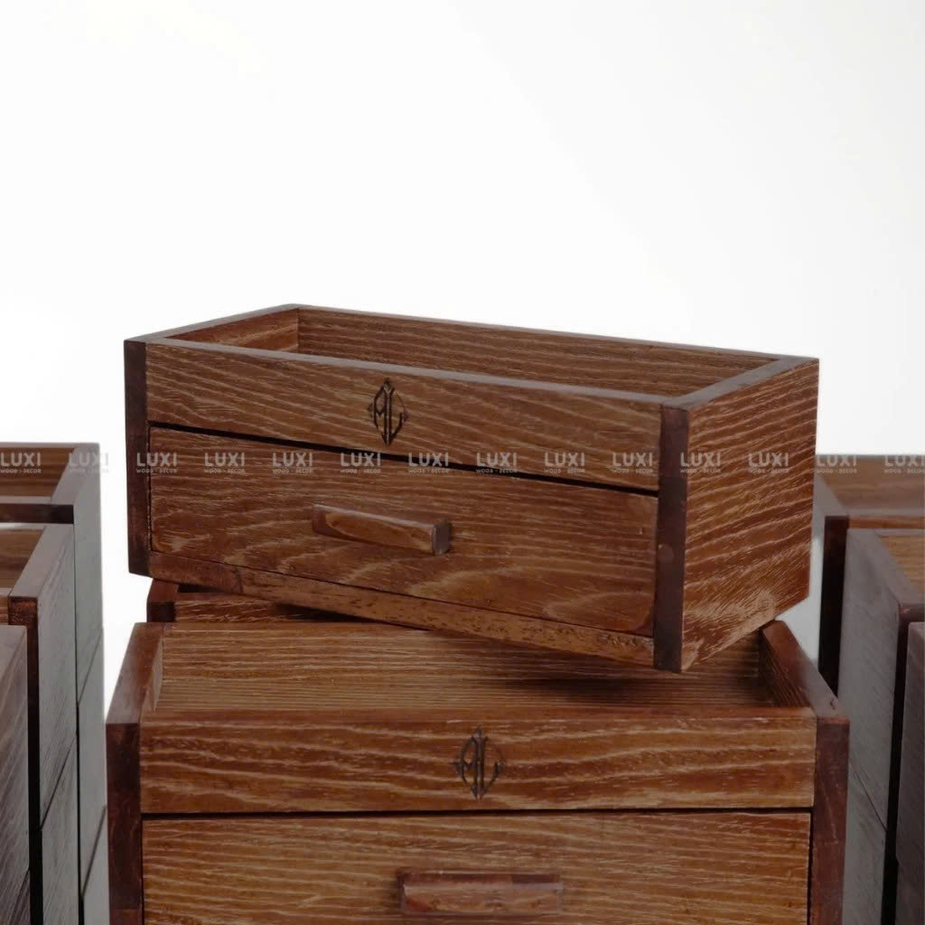 Khay Gỗ 1 Ngăn Kéo - Đựng Đũa - Gia Vị - Khắc Logo Theo Yêu Cầu.