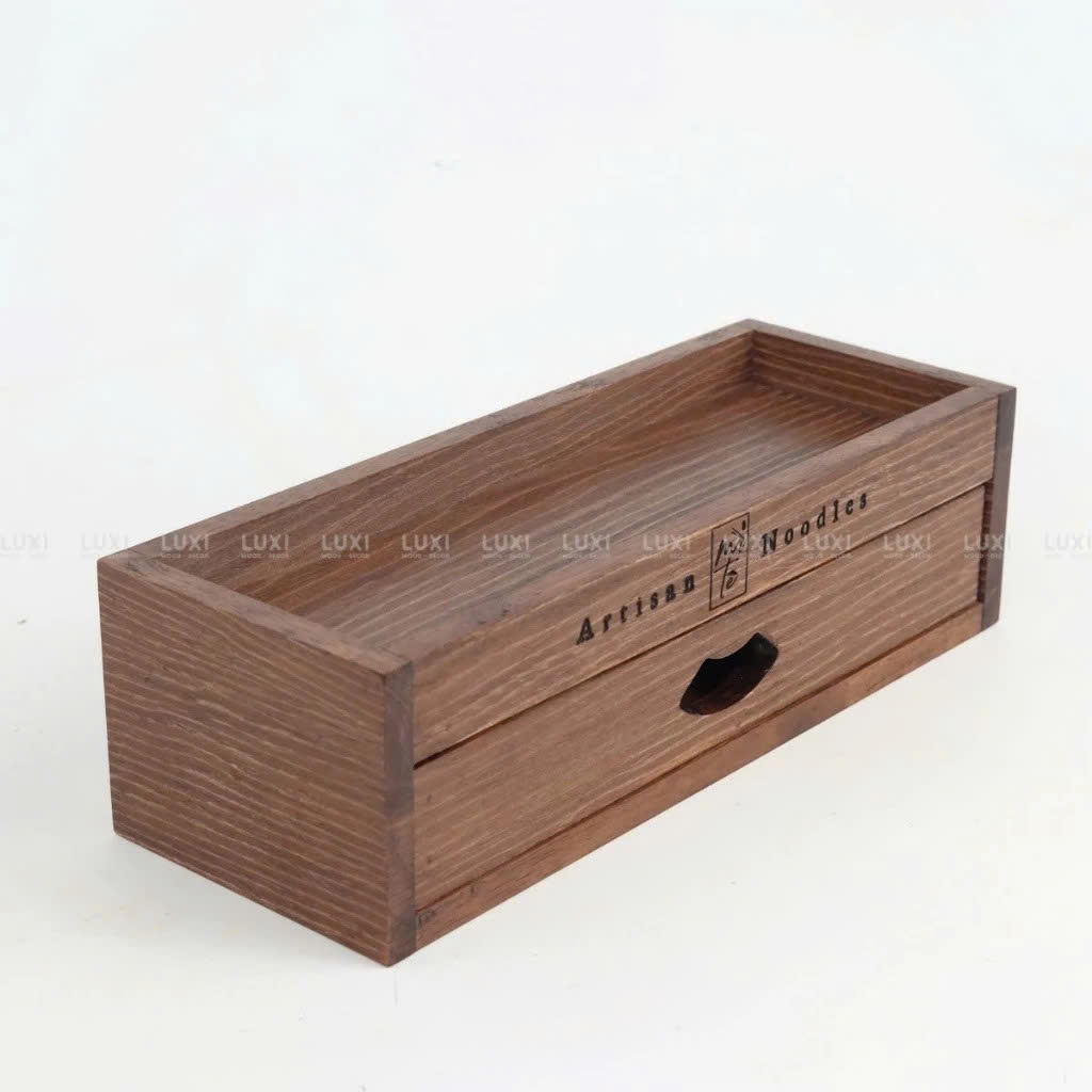 Khay Gỗ 1 Ngăn Kéo - Đựng Đũa - Gia Vị - Khắc Logo Theo Yêu Cầu.