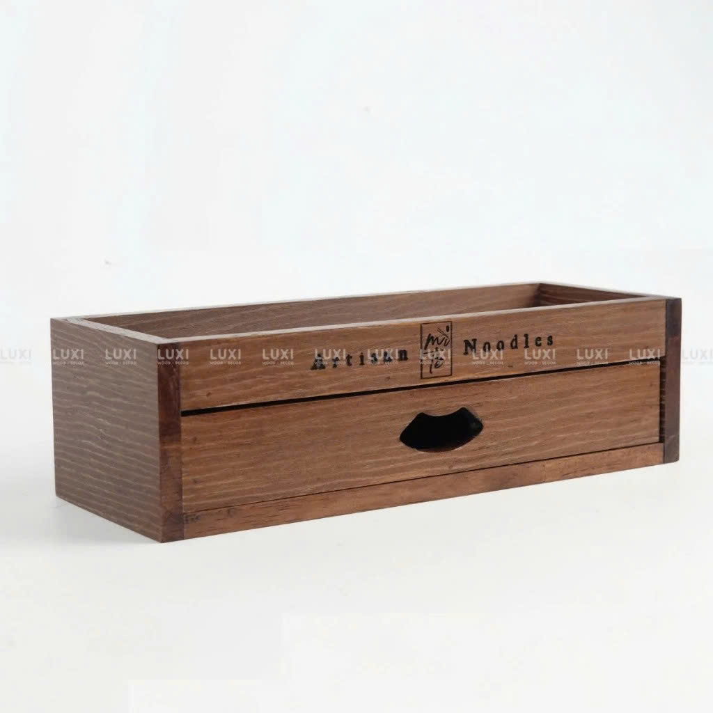 Khay Gỗ 1 Ngăn Kéo - Đựng Đũa - Gia Vị - Khắc Logo Theo Yêu Cầu.