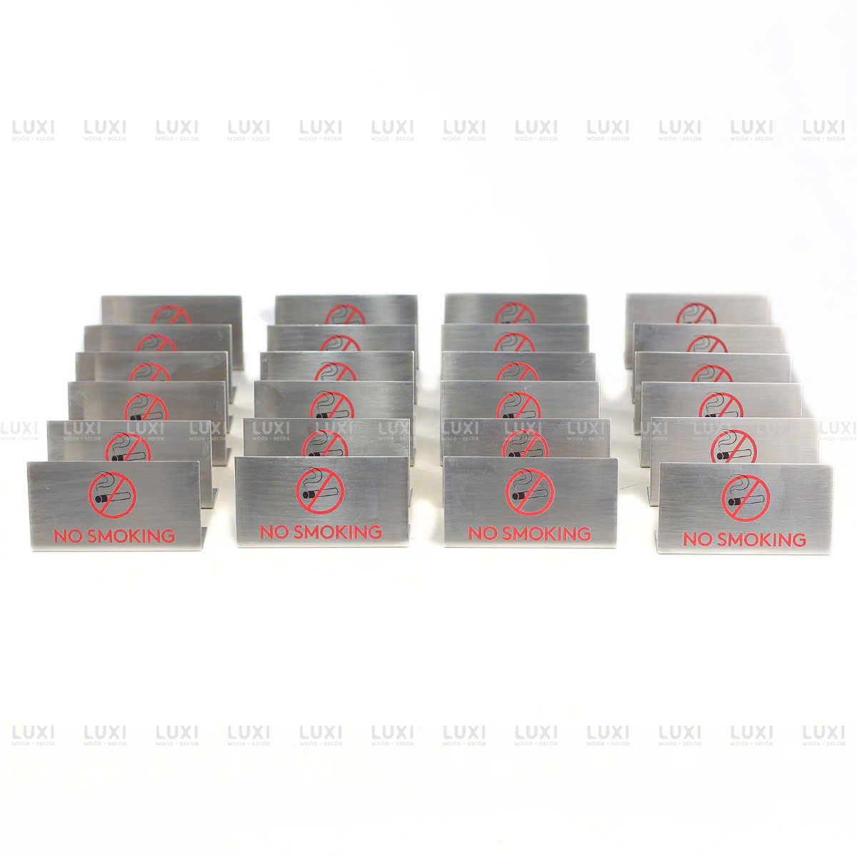 Bảng Inox Hình Chữ L " NO SMOKING" In Nội Dung Theo Yêu Cầu - LUXI DECOR