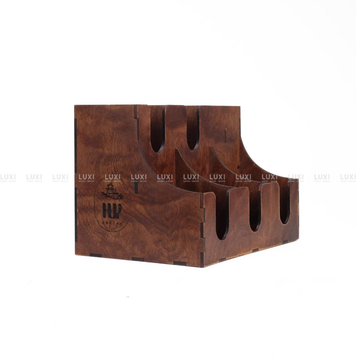 Kệ Đựng Ly Làm Bắng Ván 5mm - Khắc Logo - Luxi Decor