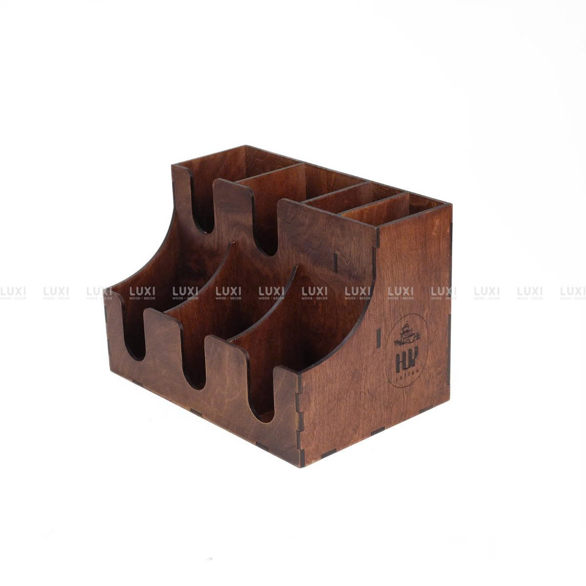 Kệ Đựng Ly Làm Bắng Ván 5mm - Khắc Logo - Luxi Decor