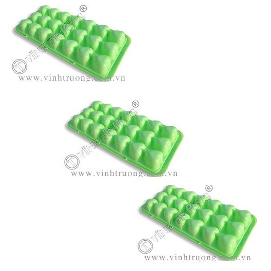 Bộ 3 khay làm đá - thạch rau câu 21 viên hình tim - Giao màu ngẫu nhiên
