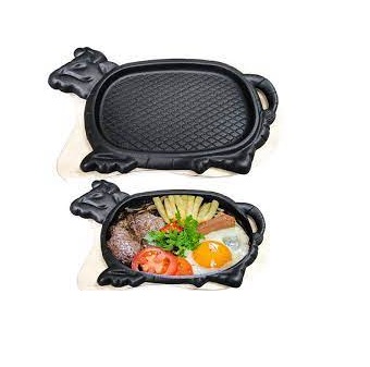 Bộ Chảo gang bò bít tết chống dính lớn tổ ong kèm đế gỗ