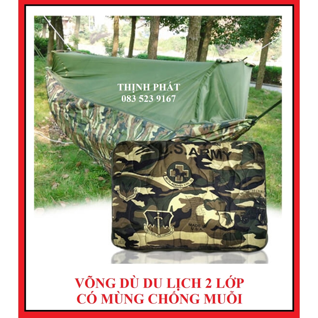 Võng Dù Du Lịch 2 Lớp Có Mùng Chống Muỗi Và Côn Trùng Màu Rằn Ri Kích Thước 2,2M