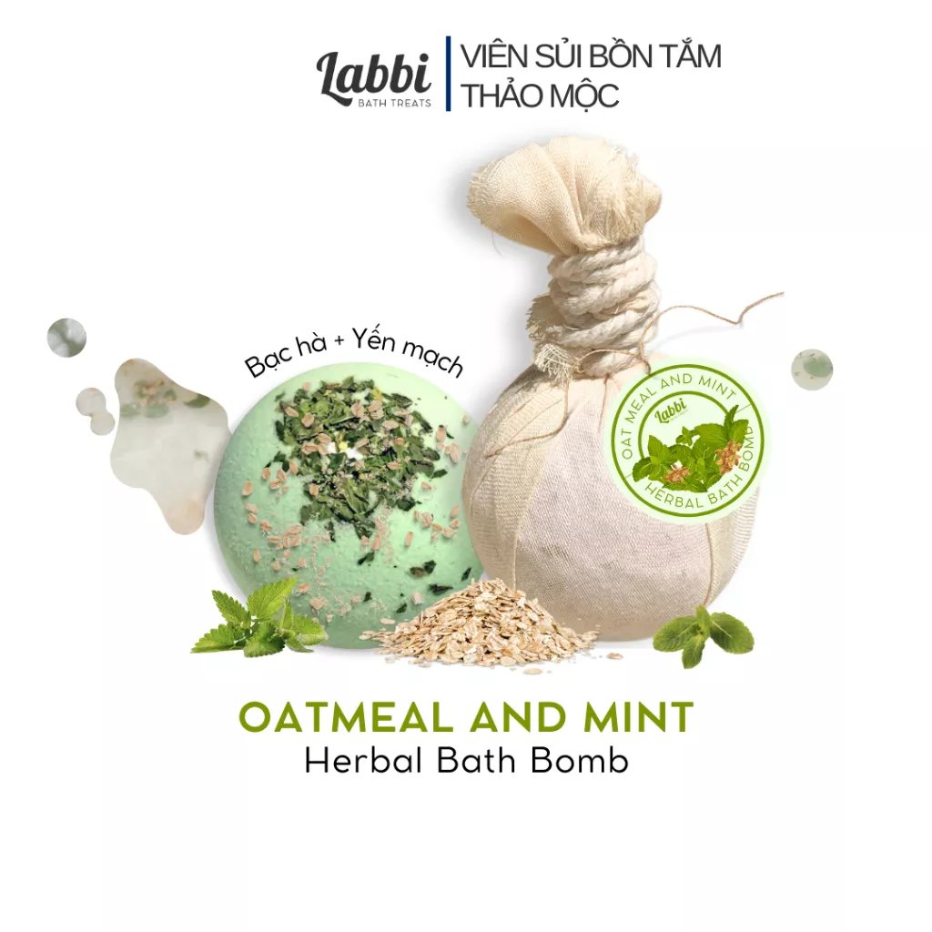 OATMEAL AND MINT Viên sủi thảo mộc HERBAL BATH BOMB Labbi