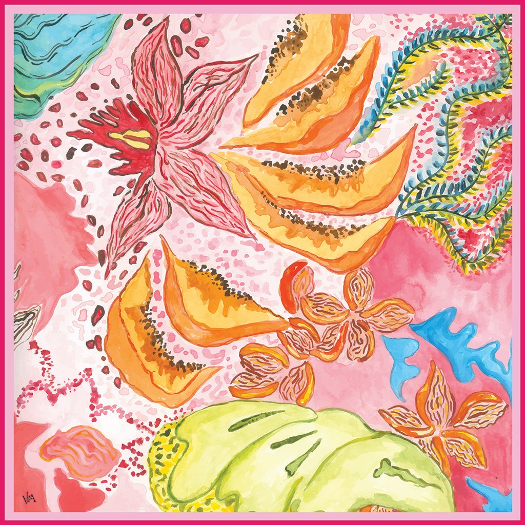 SILK SCARF LY VU CARRE AUTUMN GARDEN V1 90X90