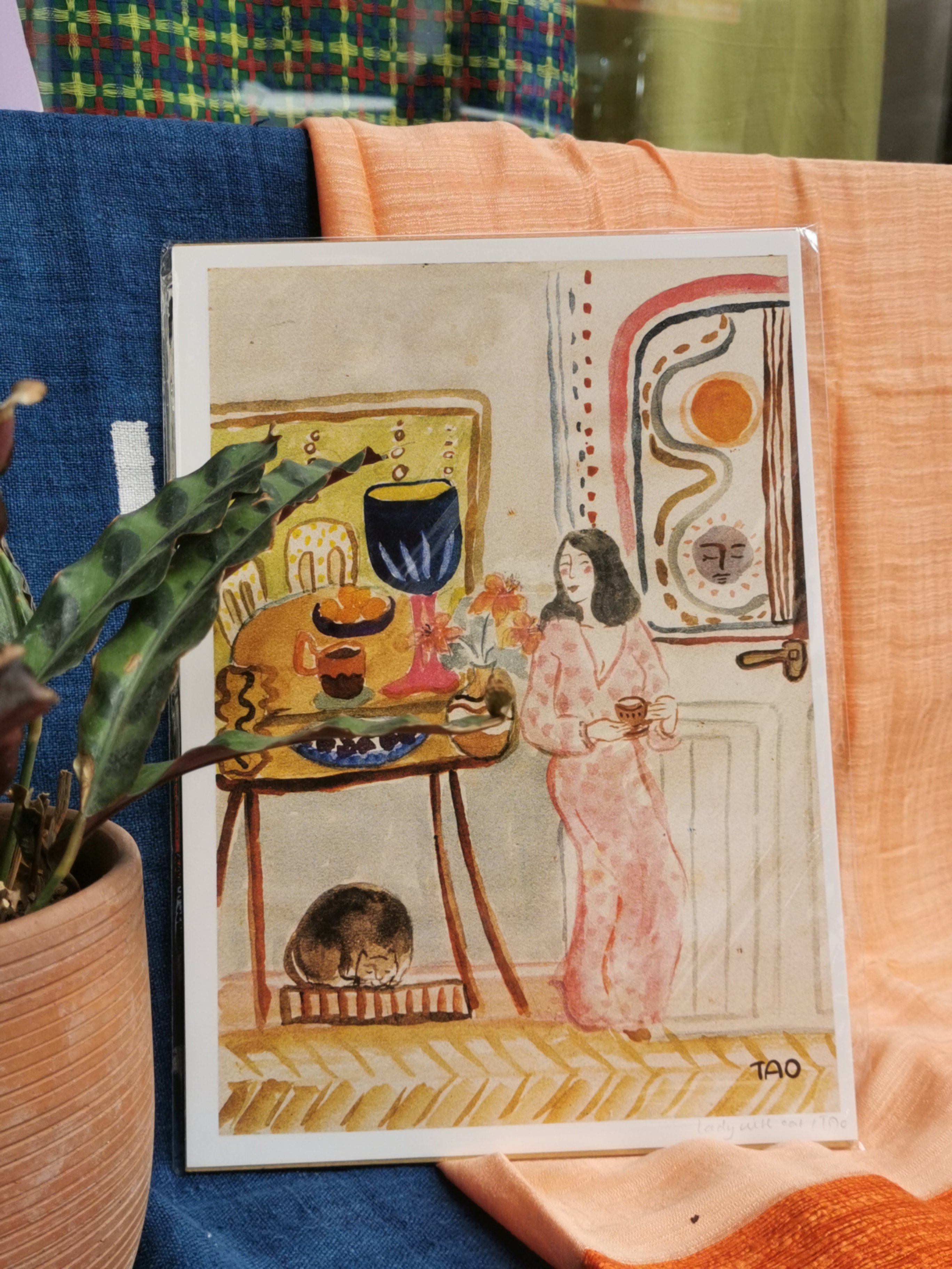 Tranh Tao Lady And Cat A4