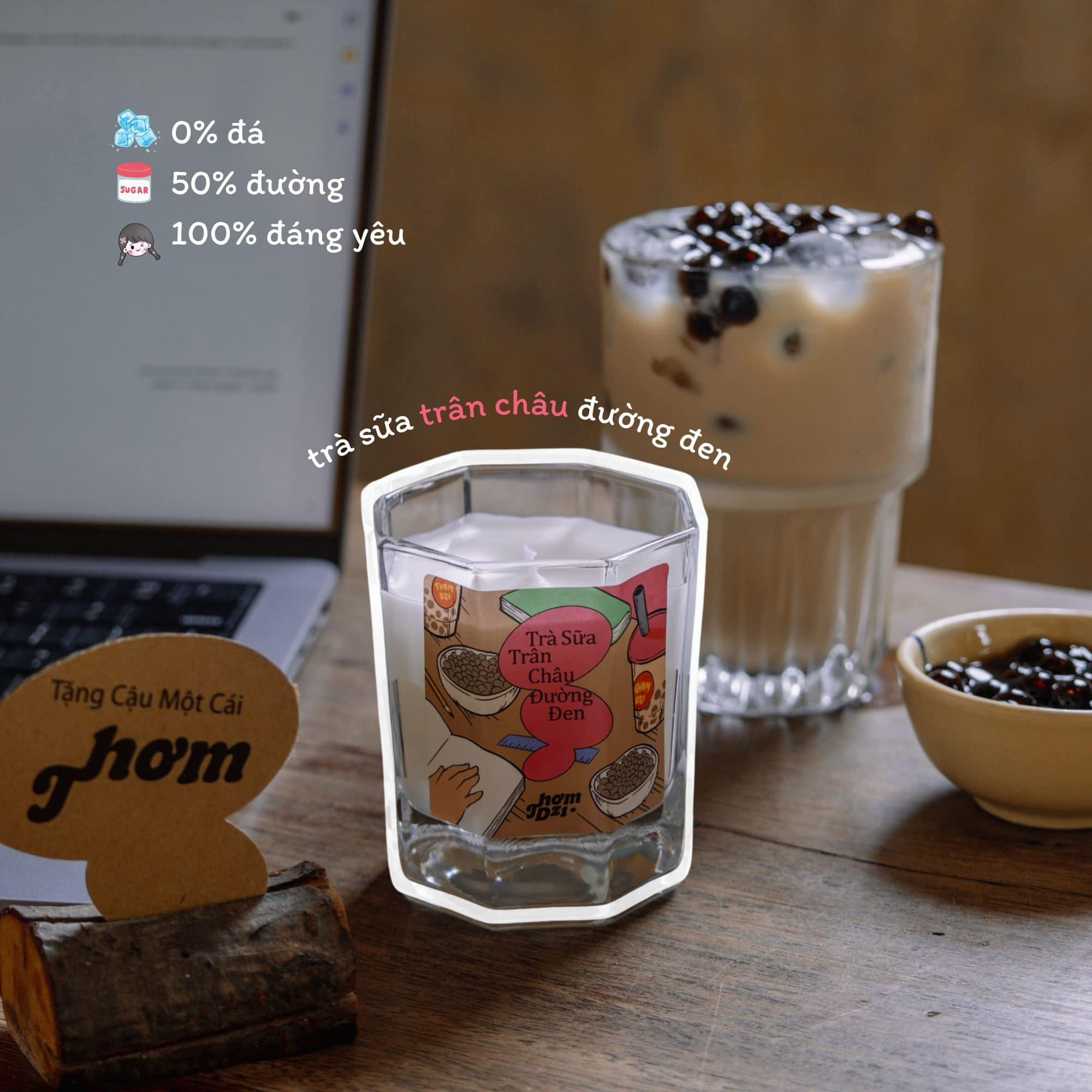 Nến Thơm Dzị 111gram trà sữa trân châu đường đen