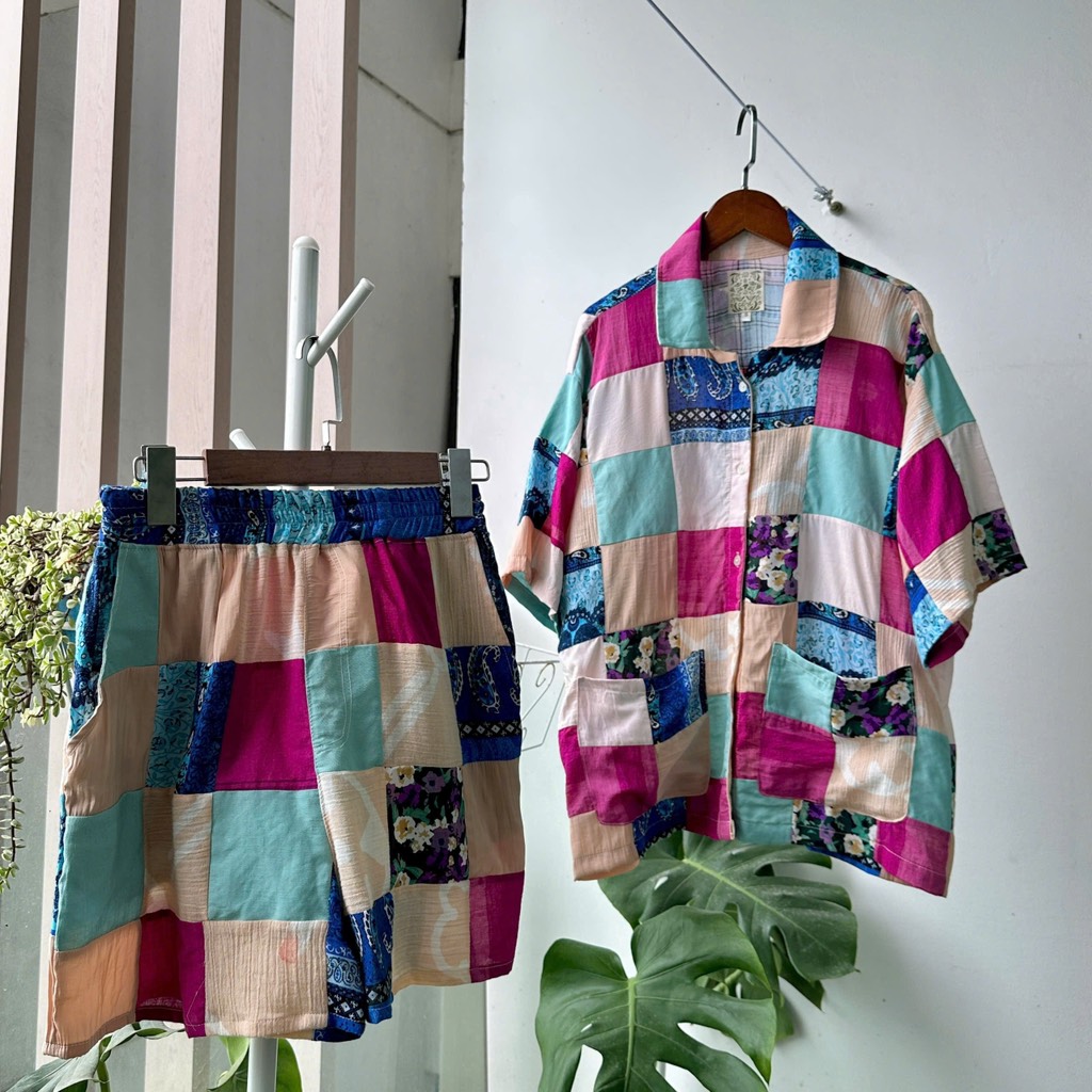 Set áo sơ mi+quần đùi Chế Upcycled Clothing 990