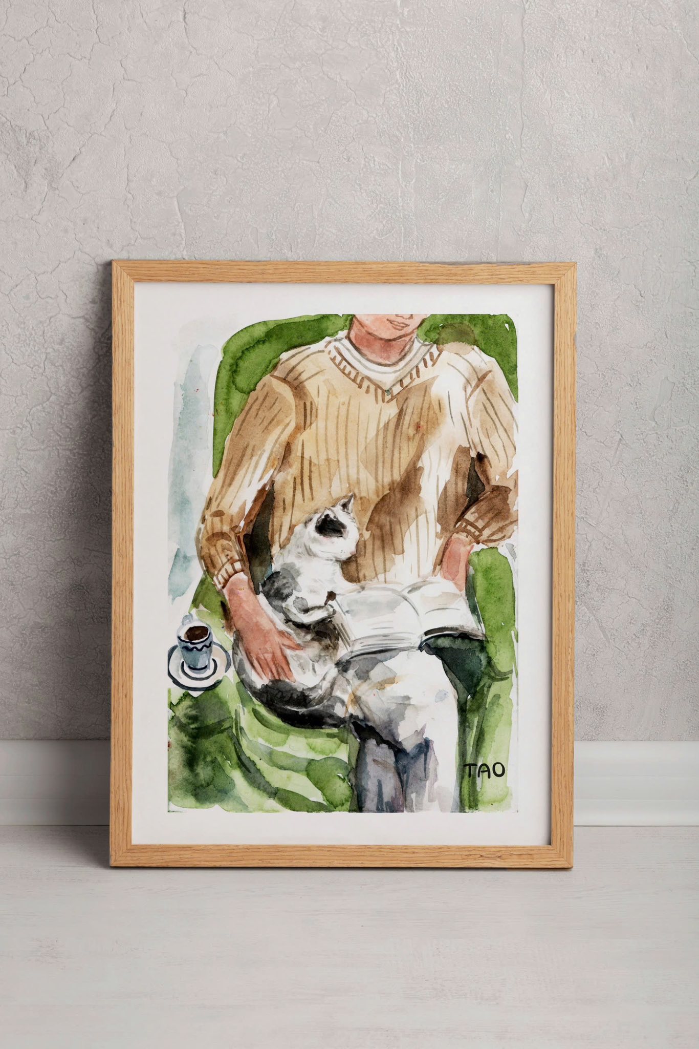 Tranh Tao A4 Reading Cat