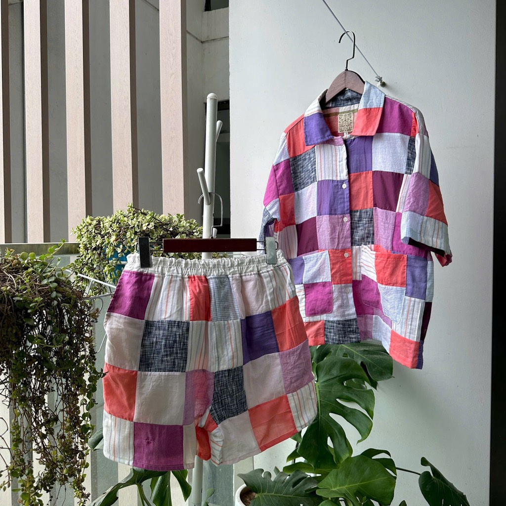 Set áo sơ mi+quần đùi Chế Upcycled Clothing 990